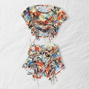 Y2K Votique LA ruched matching set crop top mini shorts